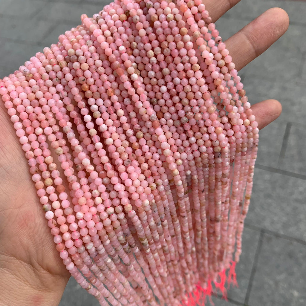 Natural Pink Opal Faceted Beads 2mm 3mm Gemstone Round Loose Pink Opal Stone Beads for Jewelry DIY Making Strand 15.5" Garde AAA