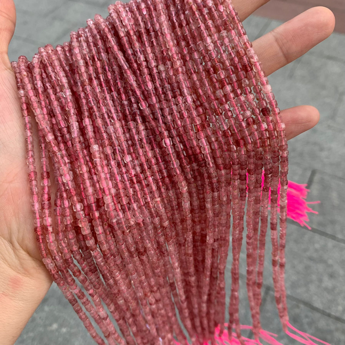 Natural Strawberry Quartz Cube Shape Beads 3*3mm Faceted Beads Gemstone Loose Pink Color Bead for Jewelry DIY Making Strand 15.5" Garde AAA