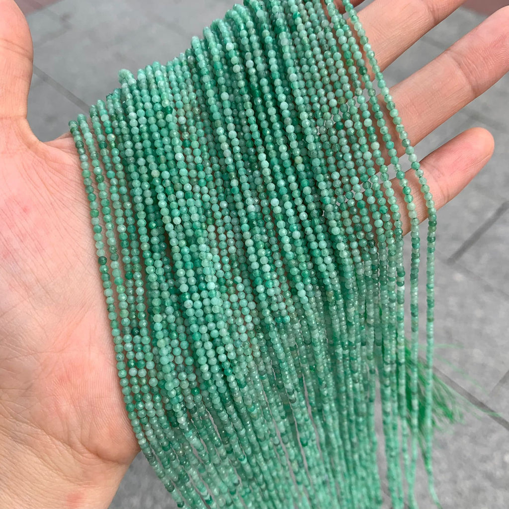 Natural Emerald Round Faceted Beads 2mm Gemstone Round Loose Emerald Stone Beads for Jewelry DIY Making Strand 15.5" Garde AAA