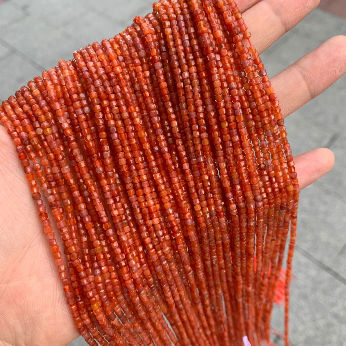 Natural China Carnelian Cube Faceted Beads 2mm Gemstone Round Loose Red Agate Beads for Jewelry DIY Making Strand 15.5" Garde AAA