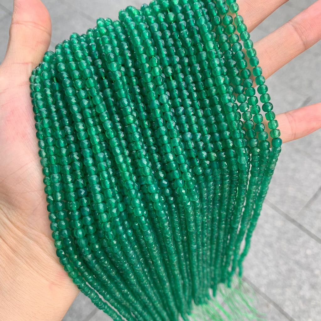 Natural Green Agate Cube Faceted Beads 4*4mm Gemstone Round Loose  Agate Beads for Jewelry DIY Making Strand 15.5" Garde AAA