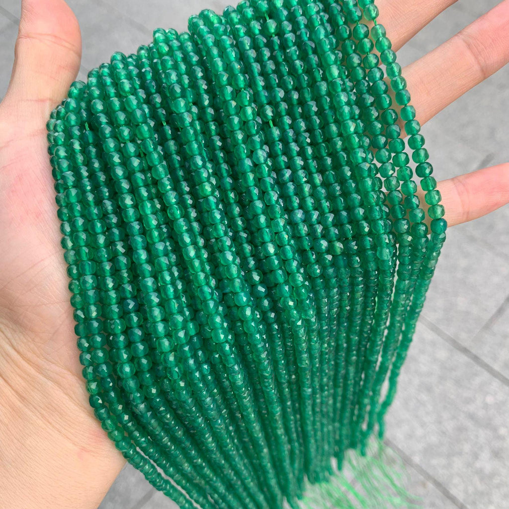 Natural Green Agate Micro Cube Faceted Beads 4*4mm Gemstone Round Loose  Agate Beads for Jewelry DIY Making Strand 15.5" Garde AAA