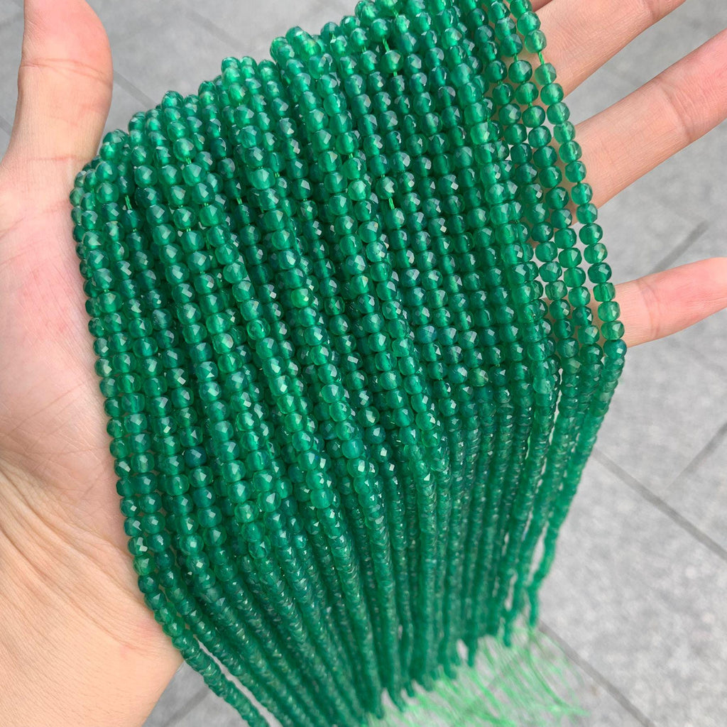 Natural Green Agate Micro Cube Faceted Beads 4*4mm Gemstone Round Loose  Agate Beads for Jewelry DIY Making Strand 15.5" Garde AAA