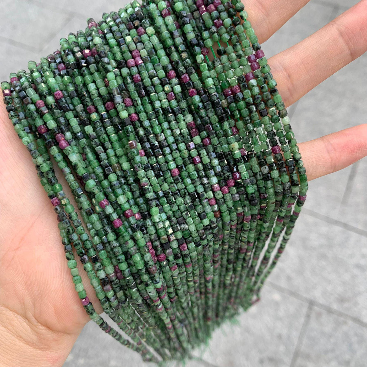 Natural Ruby in Zoisite Beads 2mm Faceted Beads Gemstone Cube Shape Loose Green Color Bead for Jewelry DIY Making Strand 15.5" Garde AAA