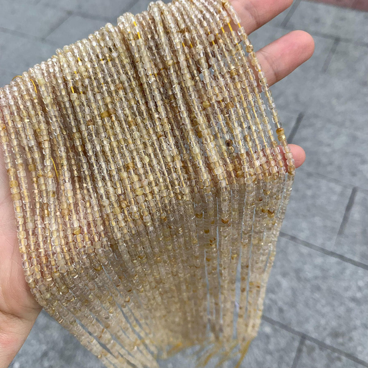 Natural Multi Gold Rutilated Quartz Beads Micro Faceted Cube Bead 2.5mm Gemstones Loose Bead for Jewelry DIY Making 15.5 Inch Strand AAA