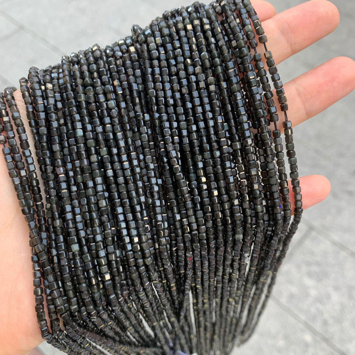 Rainbow Obsidian Beads 2MM Cube Gemstone Clear Black Obsidian Faceted Square Shape Beads Loose Bead 15.5 Inch Strand AAA