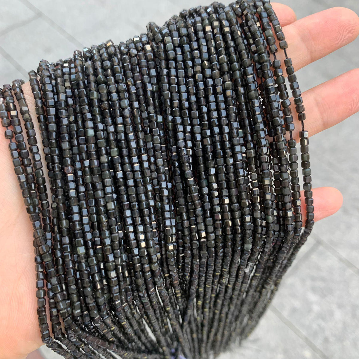 Rainbow Obsidian Beads 2MM Cube Gemstone Clear Black Obsidian Faceted Square Shape Beads Loose Bead 15.5 Inch Strand AAA