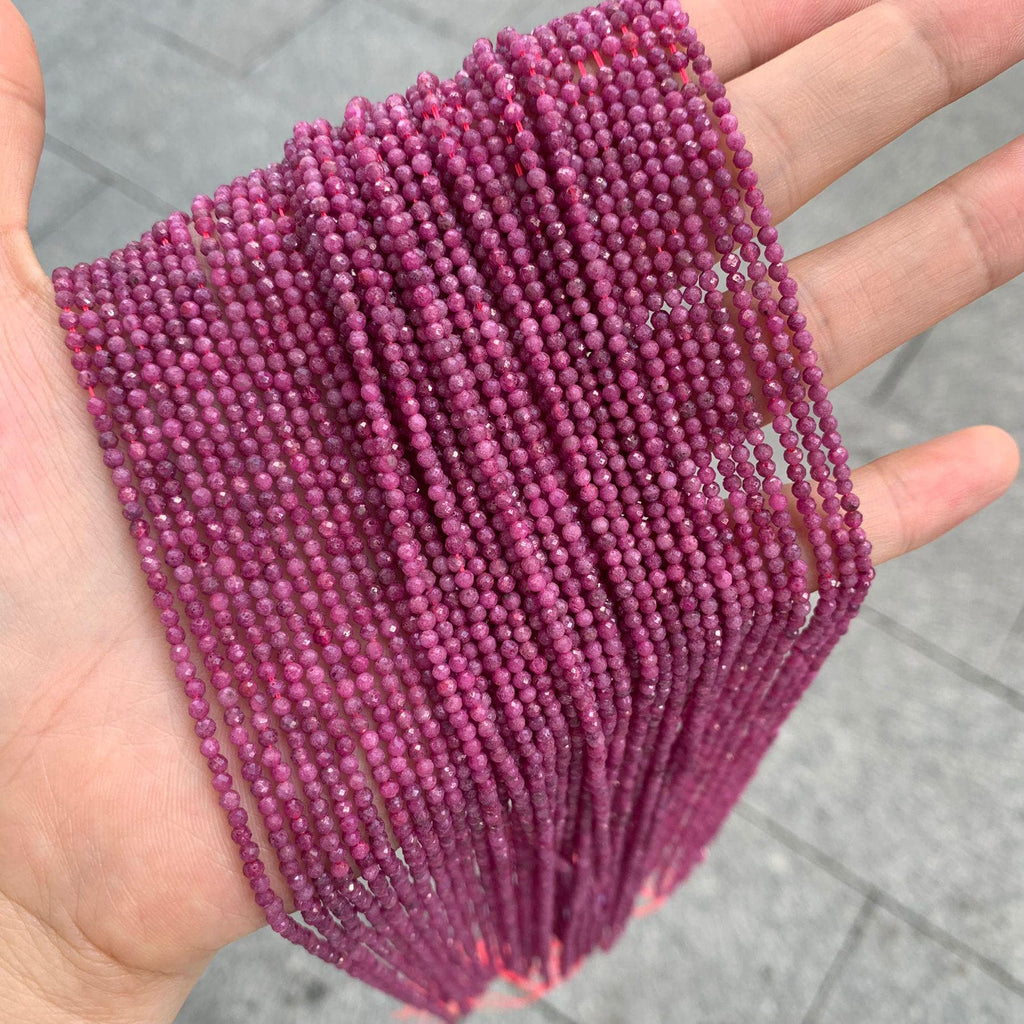 Natural Real Red Ruby Faceted Round Beads 2mm Micro Ruby Gemstone Loose Beads for Jewelry Making 15.5 Inch Strand AAA