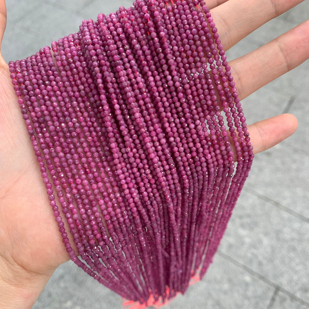 Natural Real Red Ruby Faceted Round Beads 2mm Micro Ruby Gemstone Loose Beads for Jewelry Making 15.5 Inch Strand AAA