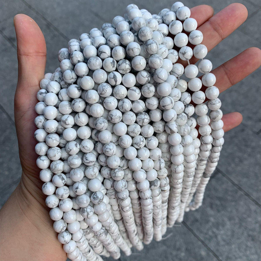 Natural Howlite Round Beads 6mm 8mm 10mm Gemstone Beads Howlite Stone Pendant Charm Supplies for Jewelry DIY Gemstone Strand 15.5"