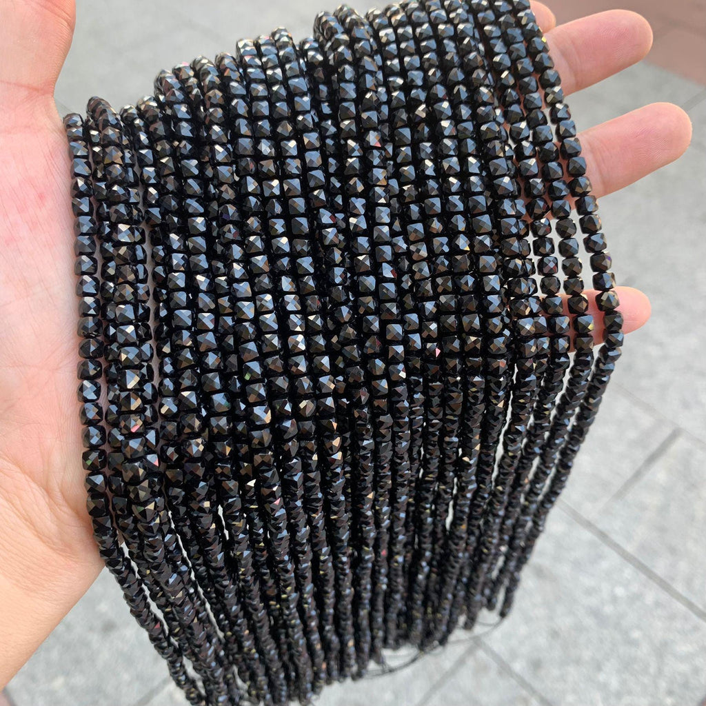 Natural Black Spinel Micro Faceted Cube Beads 4*4mm Black Gemstones Loose Beads for Jewelry Making 15.5 Inch Strand AAA