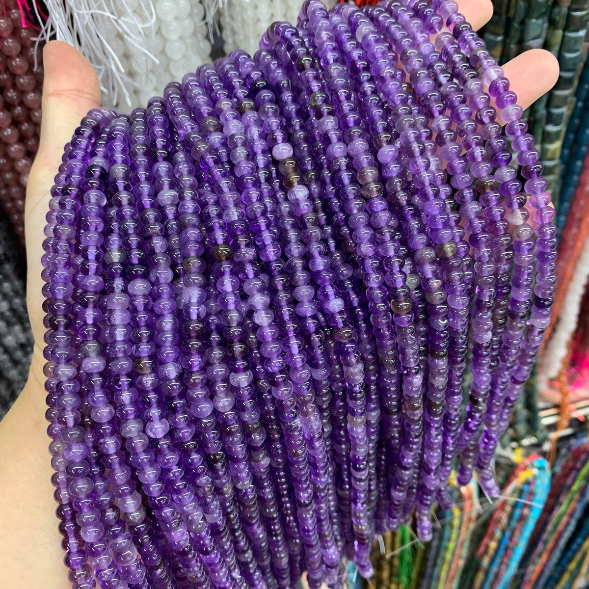 6*4 MM Natural Amethsy Beads Rondelle Shape Gemstone Loose Bead for Jewelry Bracelet DIY Making Strand 15.5"