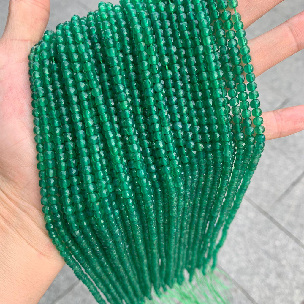 Natural Green Agate Micro Cube Faceted Beads 4*4mm Gemstone Round Loose  Agate Beads for Jewelry DIY Making Strand 15.5" Garde AAA