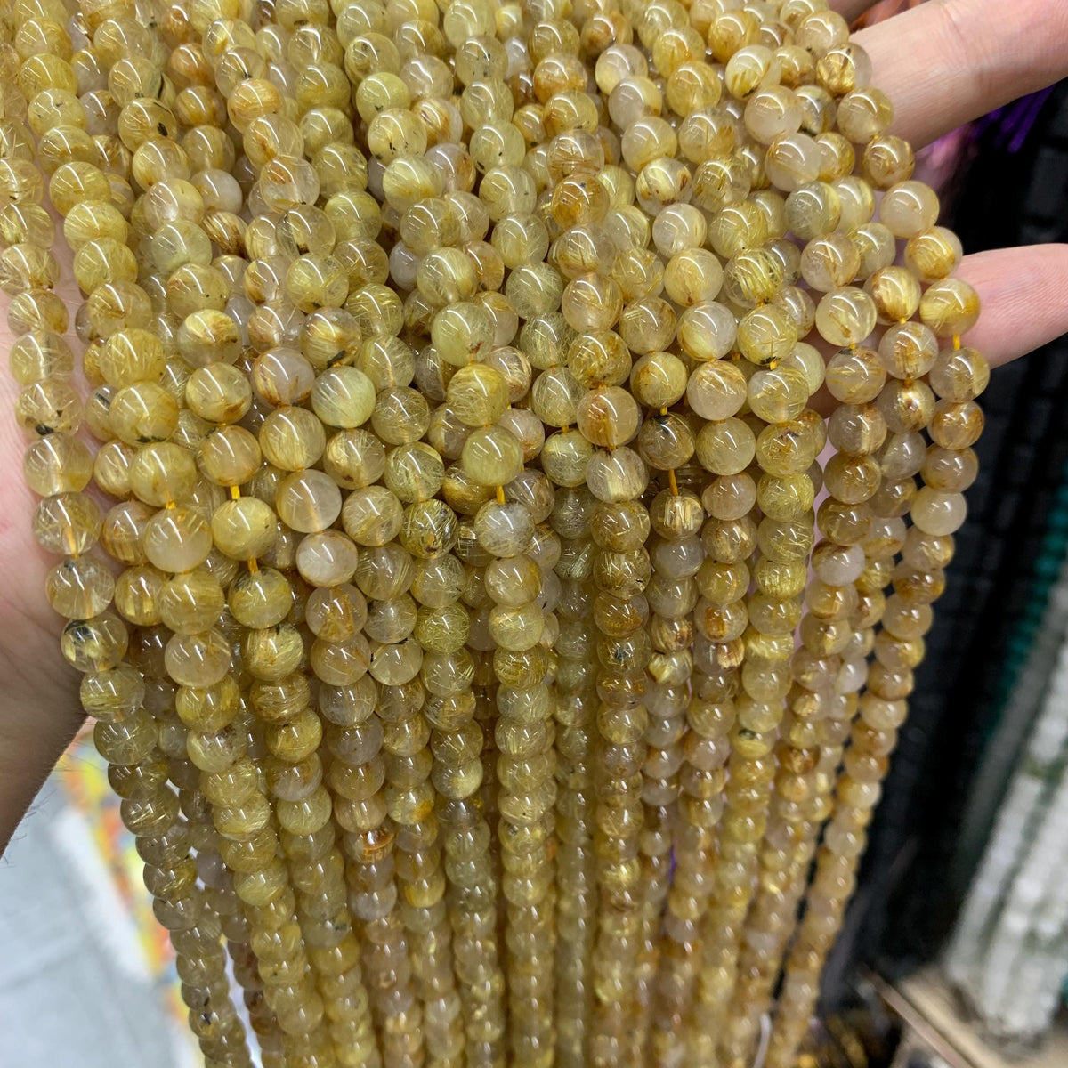 Natural Golden Rutilated Quartz Round Beads 6mm Gemstones semi-precious stone Loose Beads for Jewelry Making 15.5 Inch