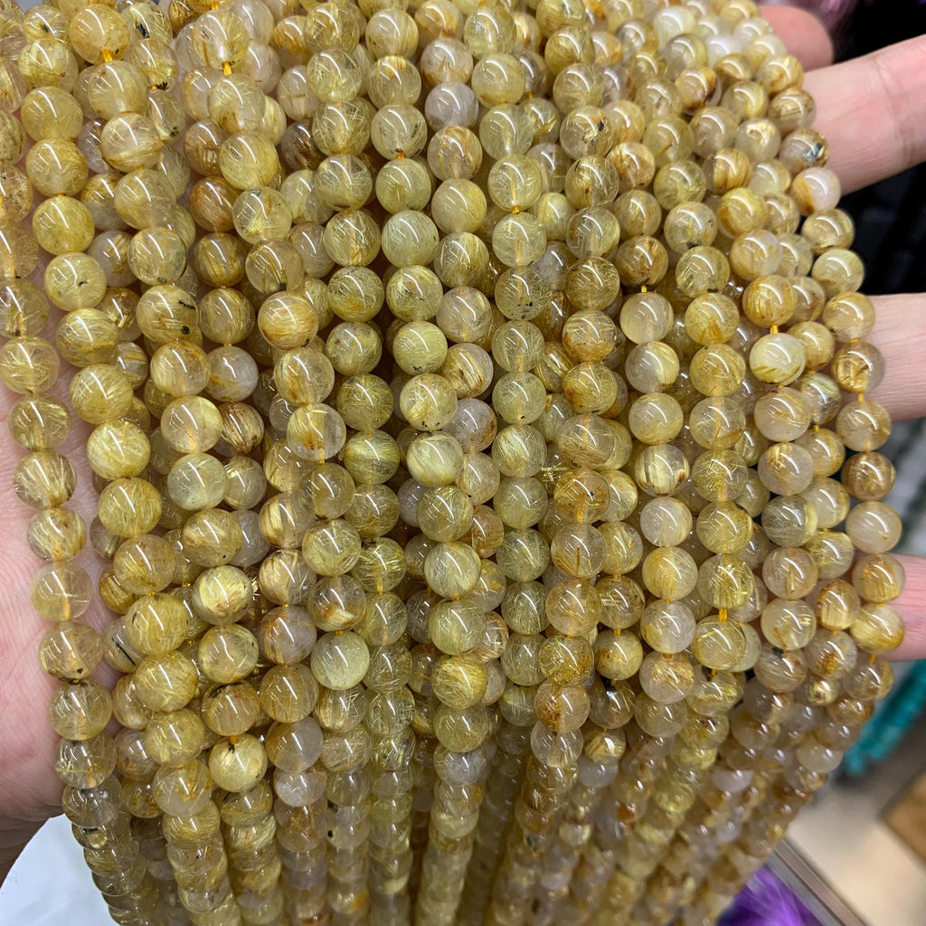 Natural Golden Rutilated Quartz Round Beads 6mm Gemstones semi-precious stone Loose Beads for Jewelry Making 15.5 Inch