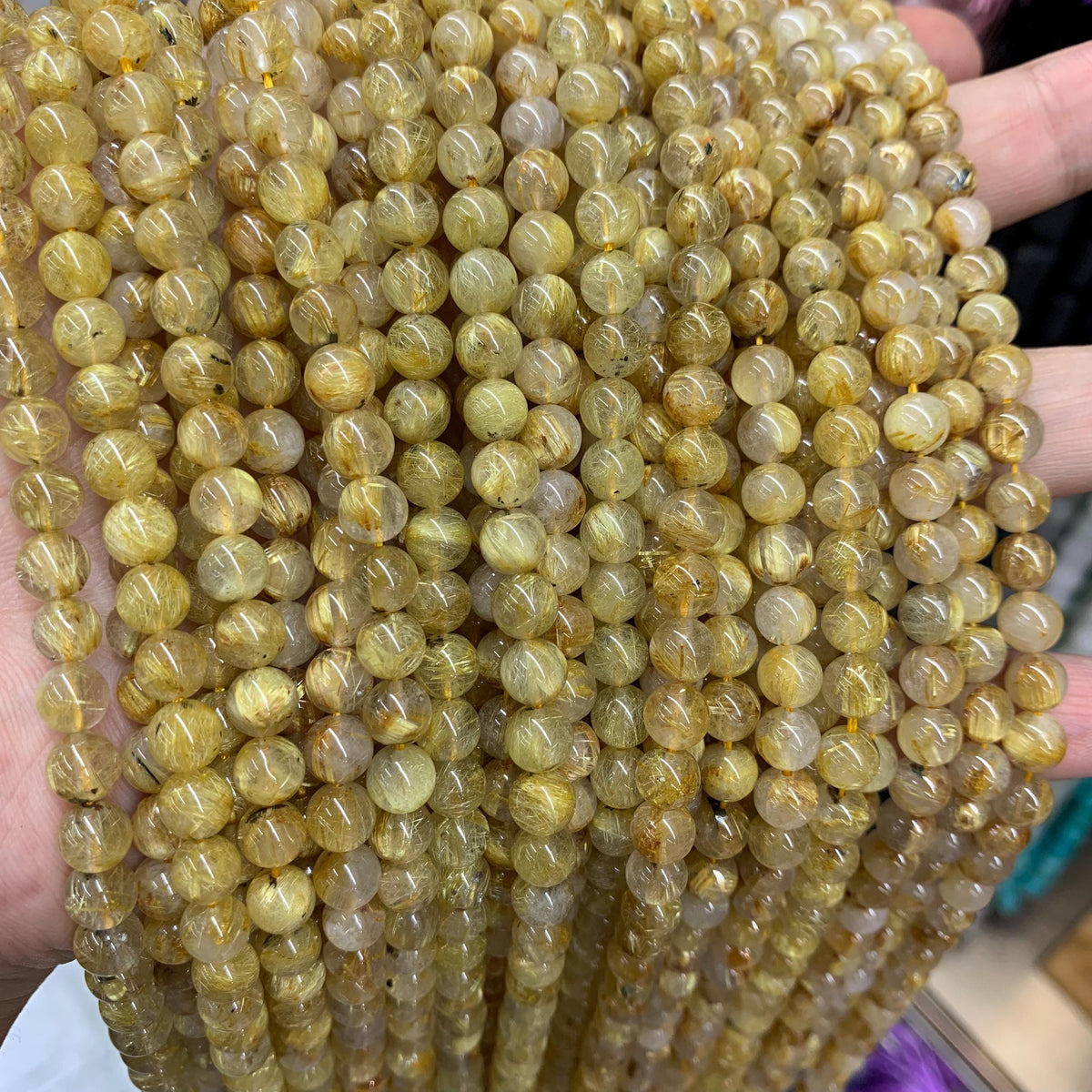 Natural Golden Rutilated Quartz Round Beads 6mm Gemstones semi-precious stone Loose Beads for Jewelry Making 15.5 Inch