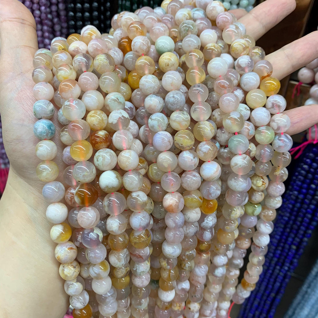 Natural Sakura Agate Round Beads 9mm 10mm 11mm 12mm 13mm Sakura Bead, Cherry Flower Agate Gemstone Beads for Jewelry DIY Making