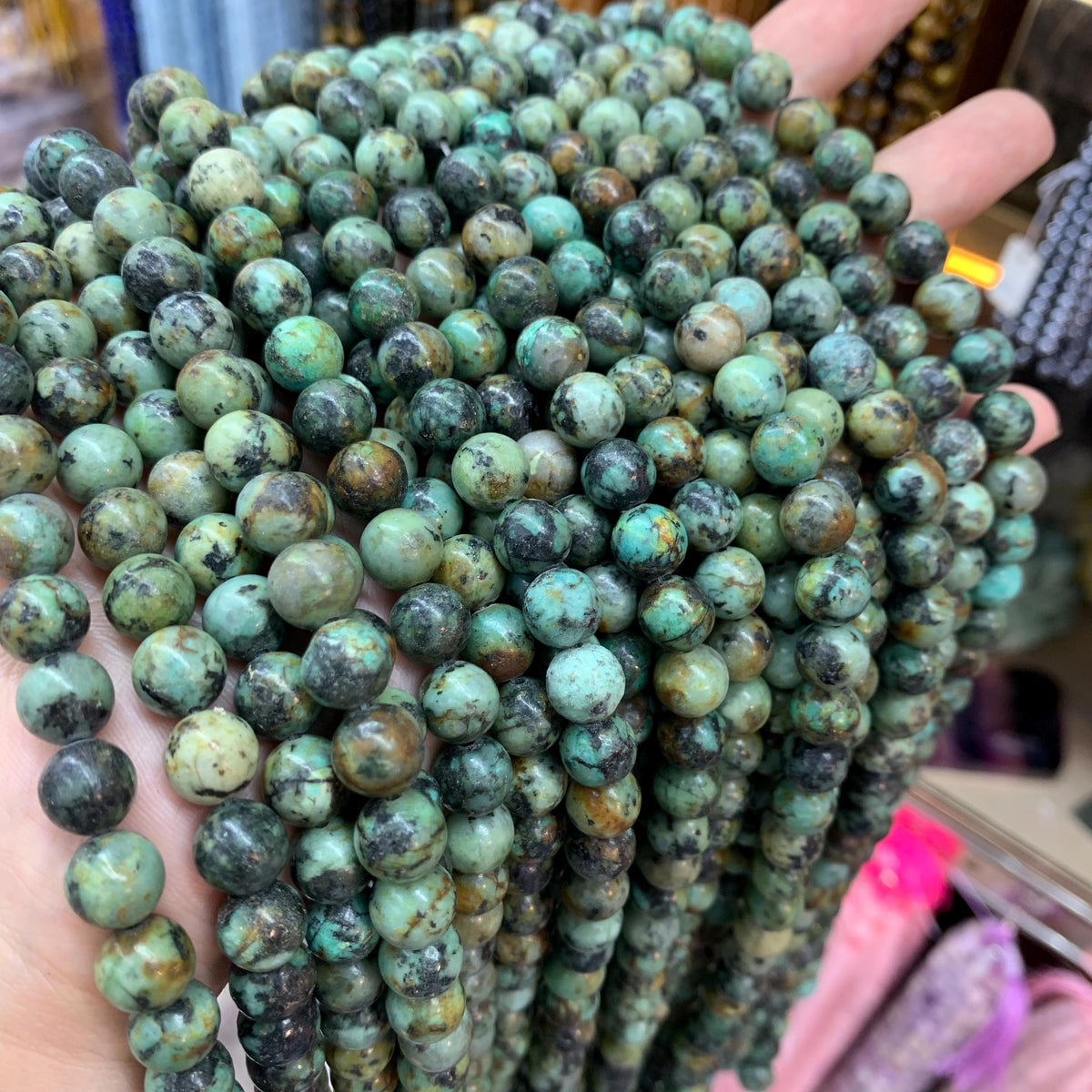 Natural African Turquoise Round Beads 6mm 8mm 10mm Natural Loose Round Gemstone for Jewelry Making 15 inch