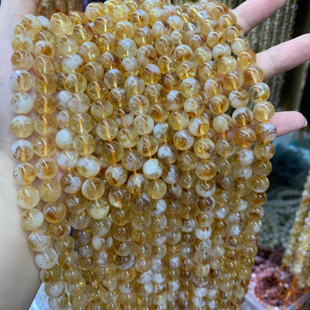 Natural Citrine beads Round beads, Citrine Smooth Bead Cloudy White Snow Citrine 8mm 10mm 15.5" Strand for Jewelry Making