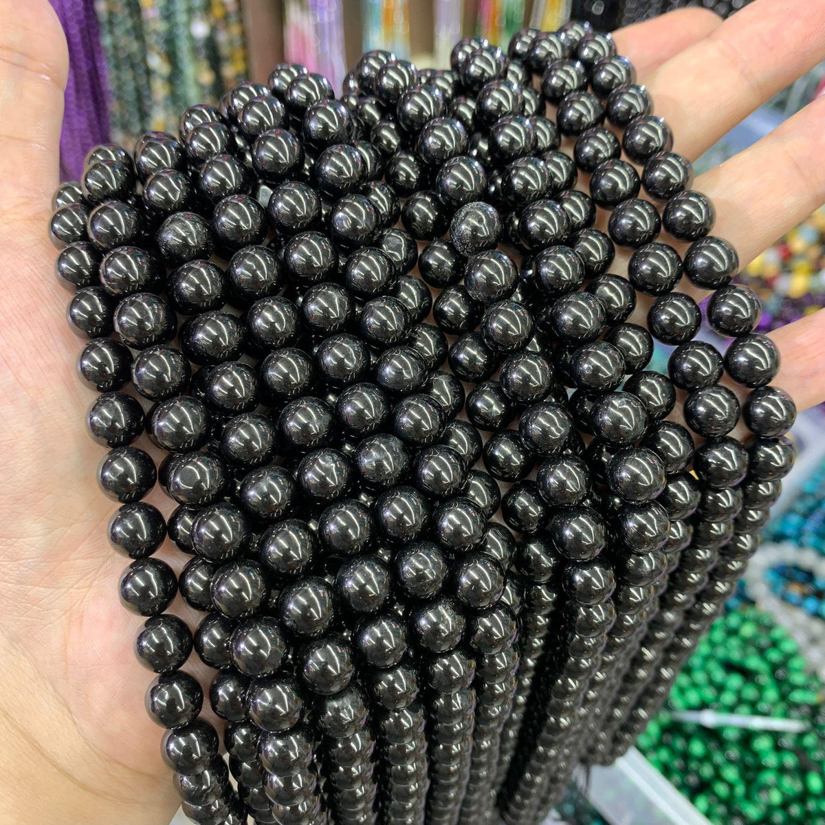 Natural Black Jet Round Beads 8mm 10mm Light weight Smooth Black Jet Stone Black Jet Smooth Round Beads for Jewelry making 15.5‘’