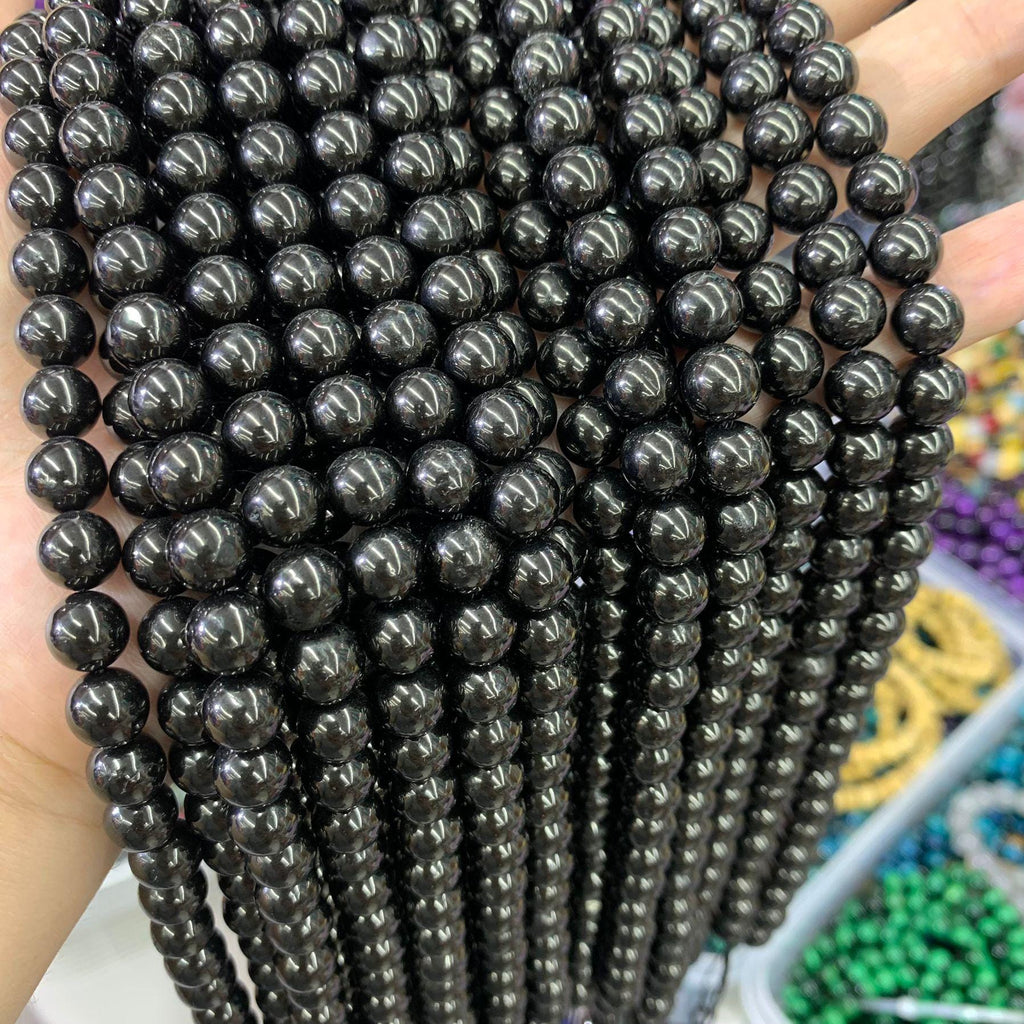 Natural Black Jet Round Beads 8mm 10mm Light weight Smooth Black Jet Stone Black Jet Smooth Round Beads for Jewelry making 15.5‘’