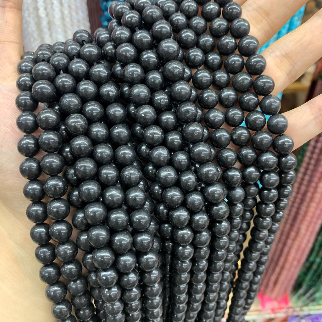 Natural Schungite Beads 6mm 8mm 10mm Gemstone Shungite Round Beads 15.5‘’for Jewelry Making