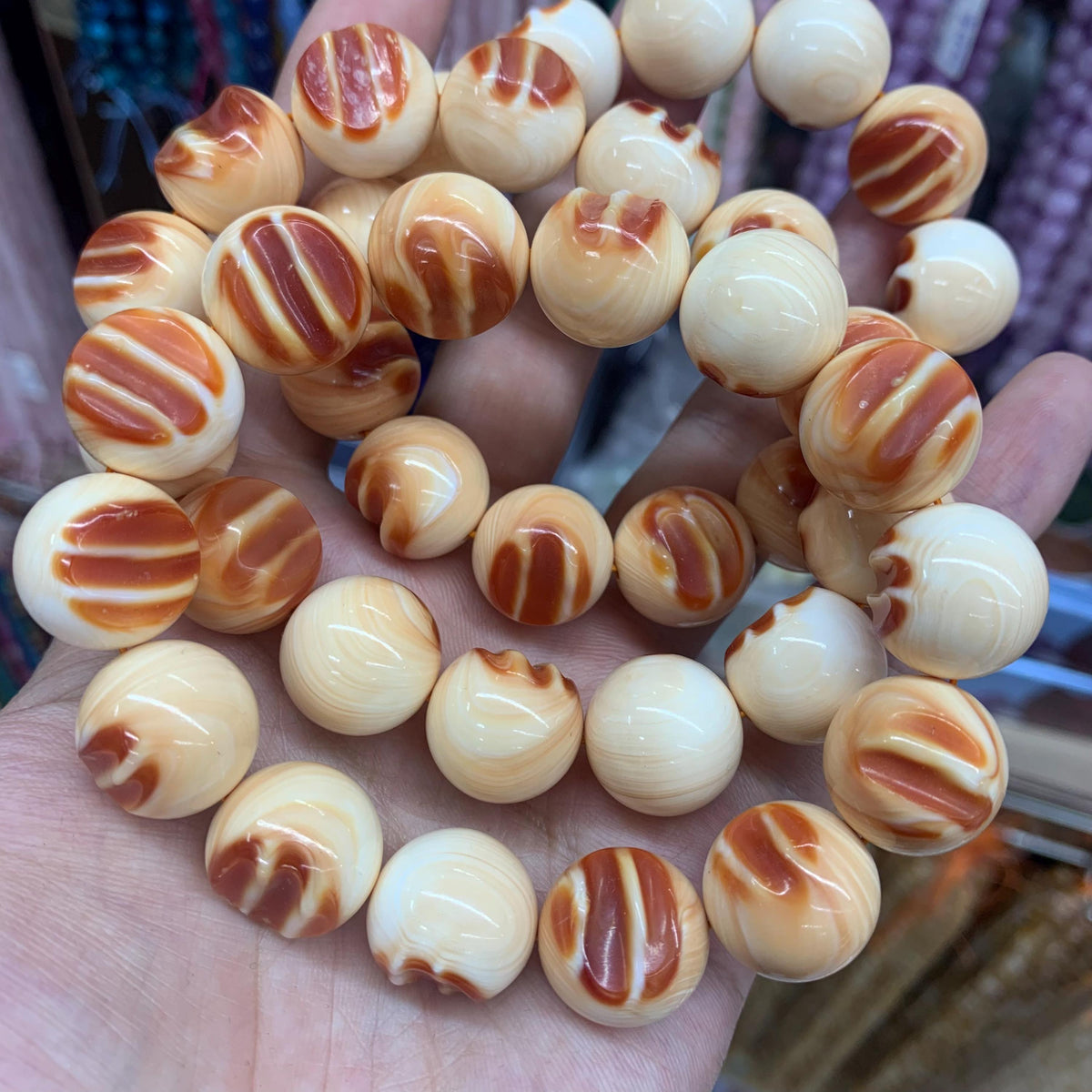 Natural Orange Red Conch Shell Bracelet 16mm with Blood Tooth High Quality, Shell Beads for DIY Jewelry Making
