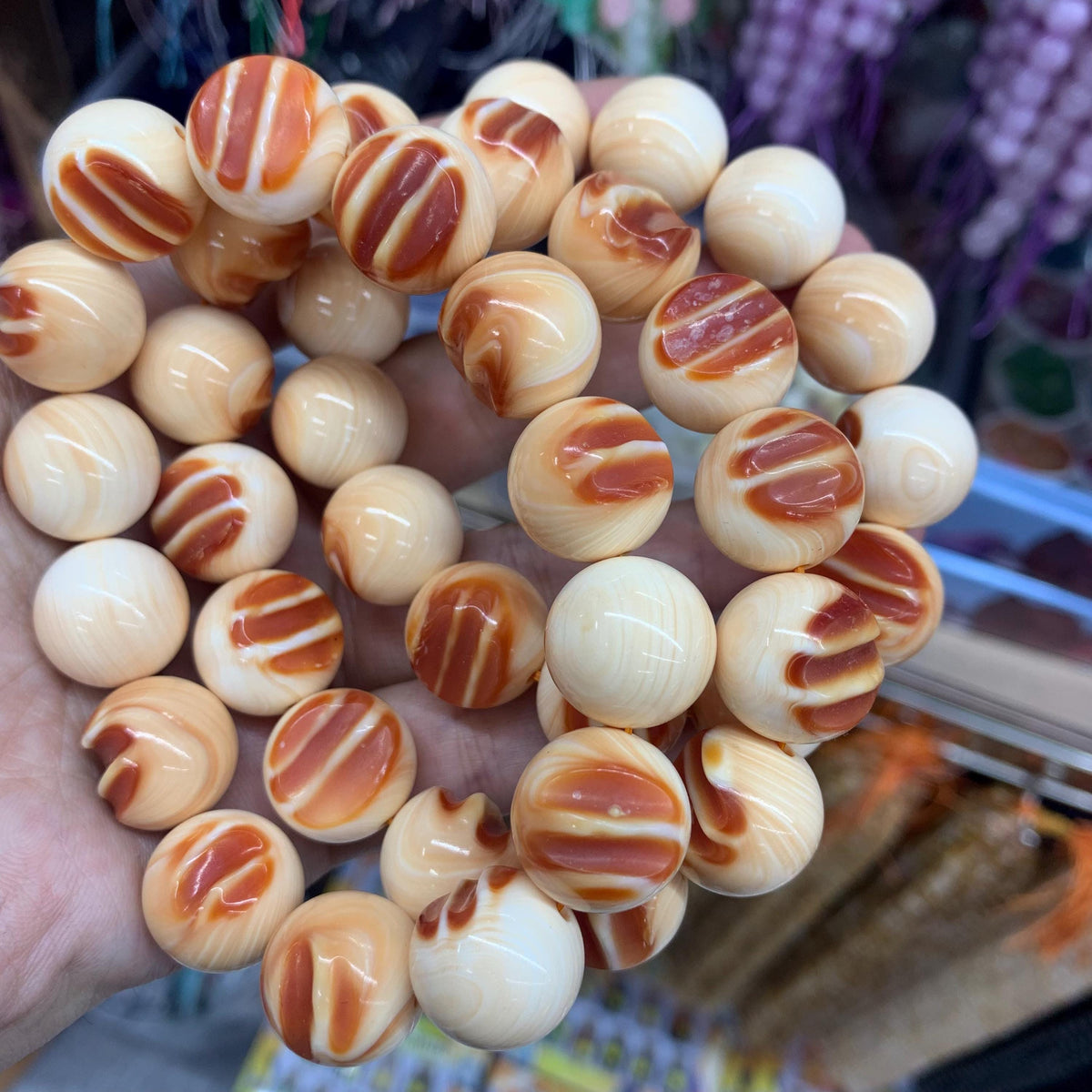 Natural Orange Red Conch Shell Bracelet 16mm with Blood Tooth High Quality, Shell Beads for DIY Jewelry Making