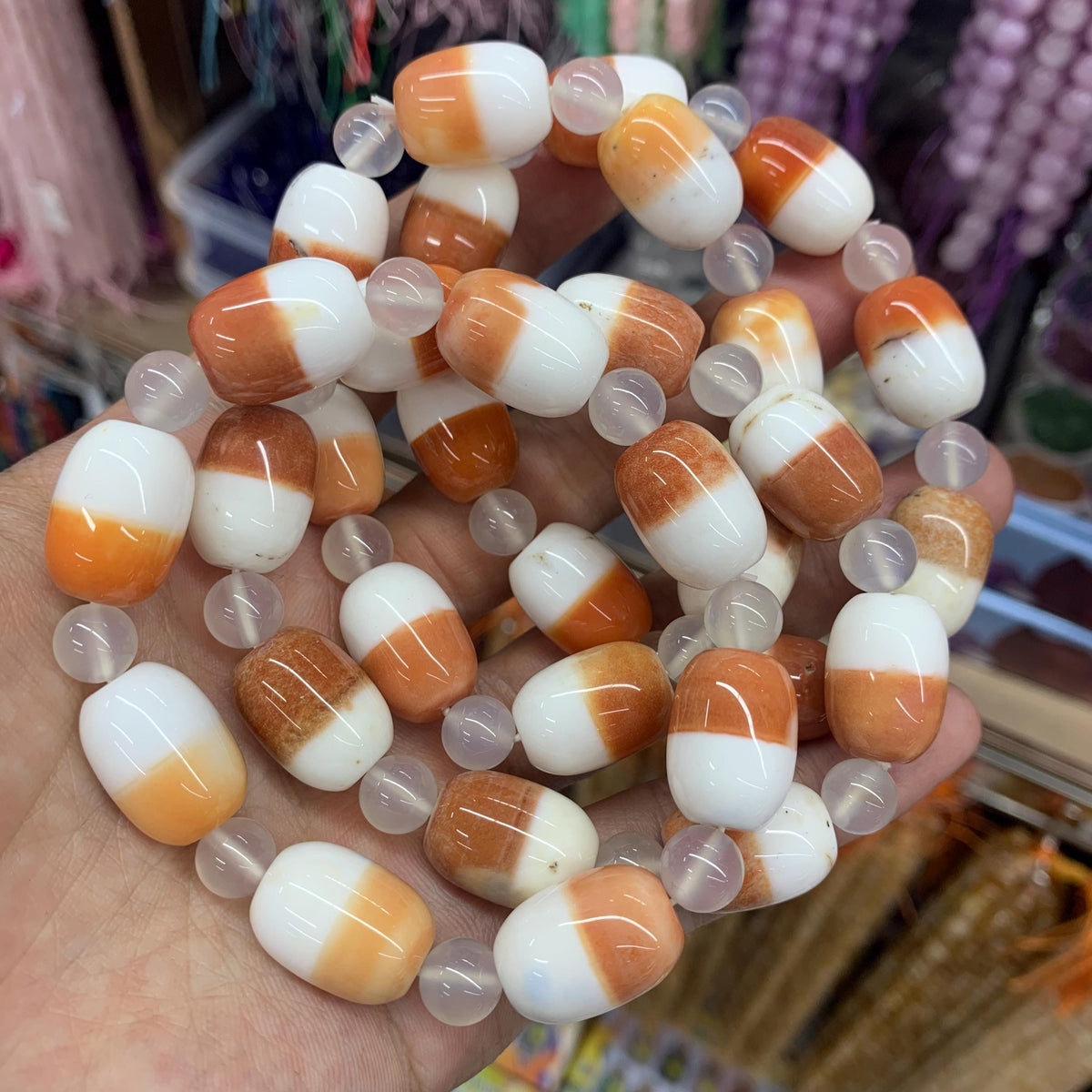 Natural Orange&White Agate Bracelet Agate Beads 12mm *17mm Gemstone  DIY Jewelry Making