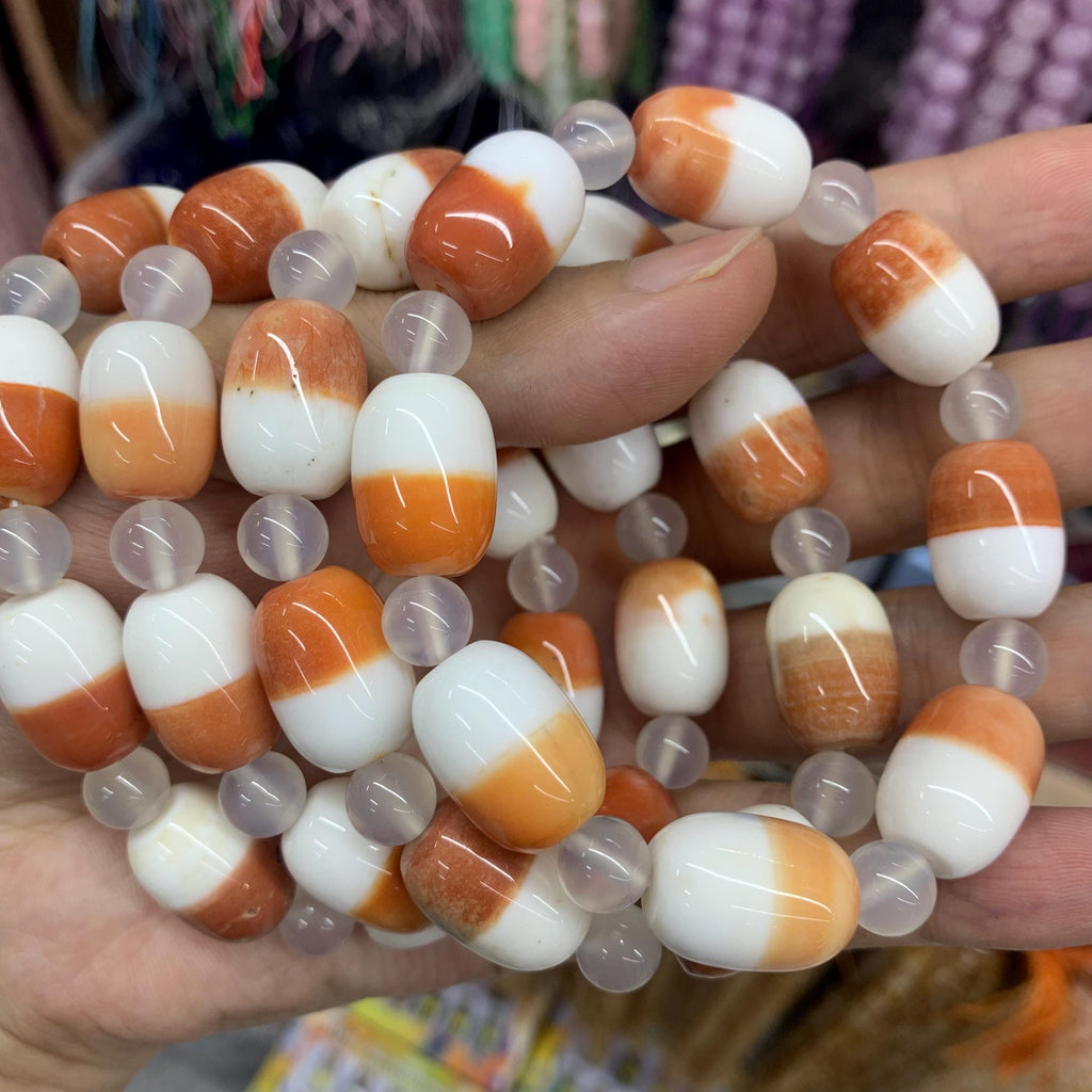 Natural Orange&White Agate Bracelet Agate Beads 12mm *17mm Gemstone  DIY Jewelry Making