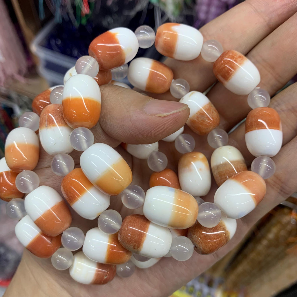 Natural Orange&White Agate Bracelet Agate Beads 12mm *17mm Gemstone  DIY Jewelry Making