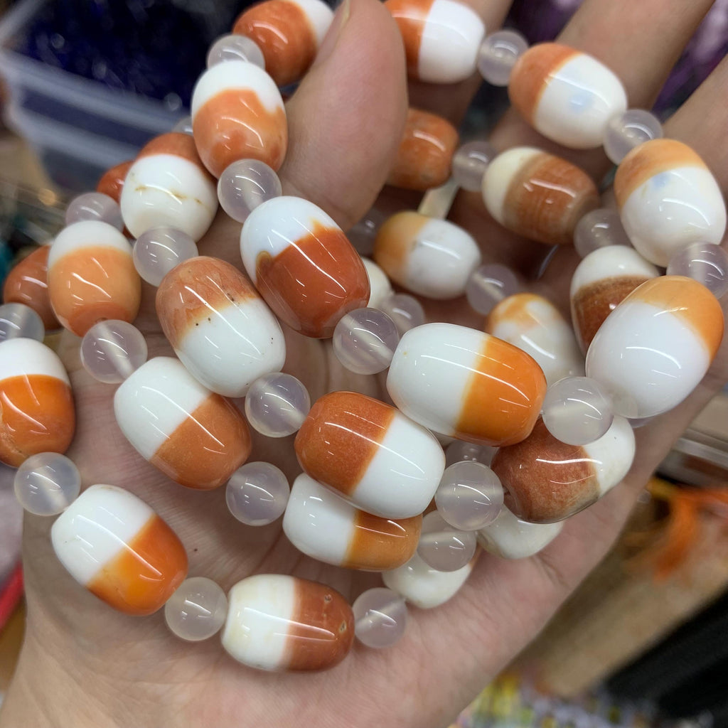Natural Orange&White Agate Bracelet Agate Beads 12mm *17mm Gemstone  DIY Jewelry Making