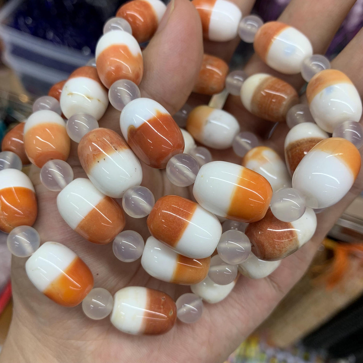 Natural Orange&White Agate Bracelet Agate Beads 12mm *17mm Gemstone  DIY Jewelry Making
