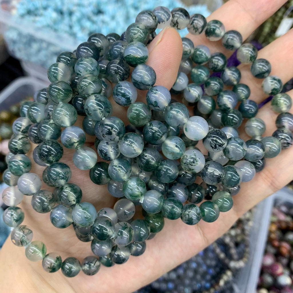 Natural Clear Moss Agate 8mm Bracelet Gemstone Round Loose Green Moss Agate Bead for Jewelry DIY Making Garde AAA
