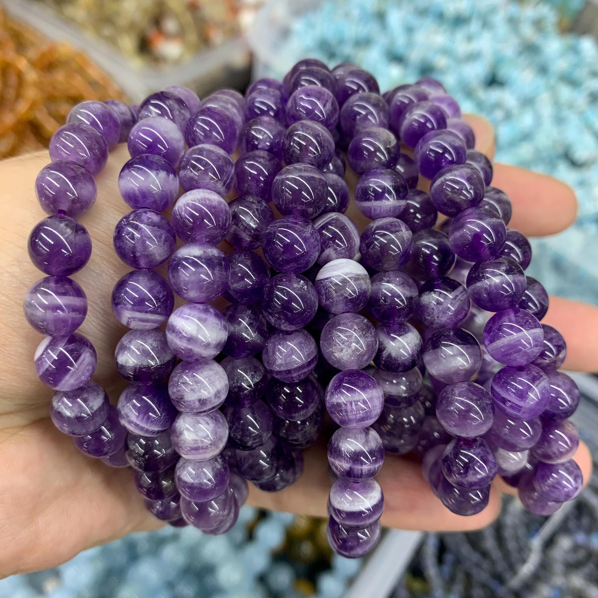 Natural Chevron Amethyst Bracelet Beads 6mm 8mm 10mm Purple Amethsy Gemstone Round Beads Loose Bead Strand AAA