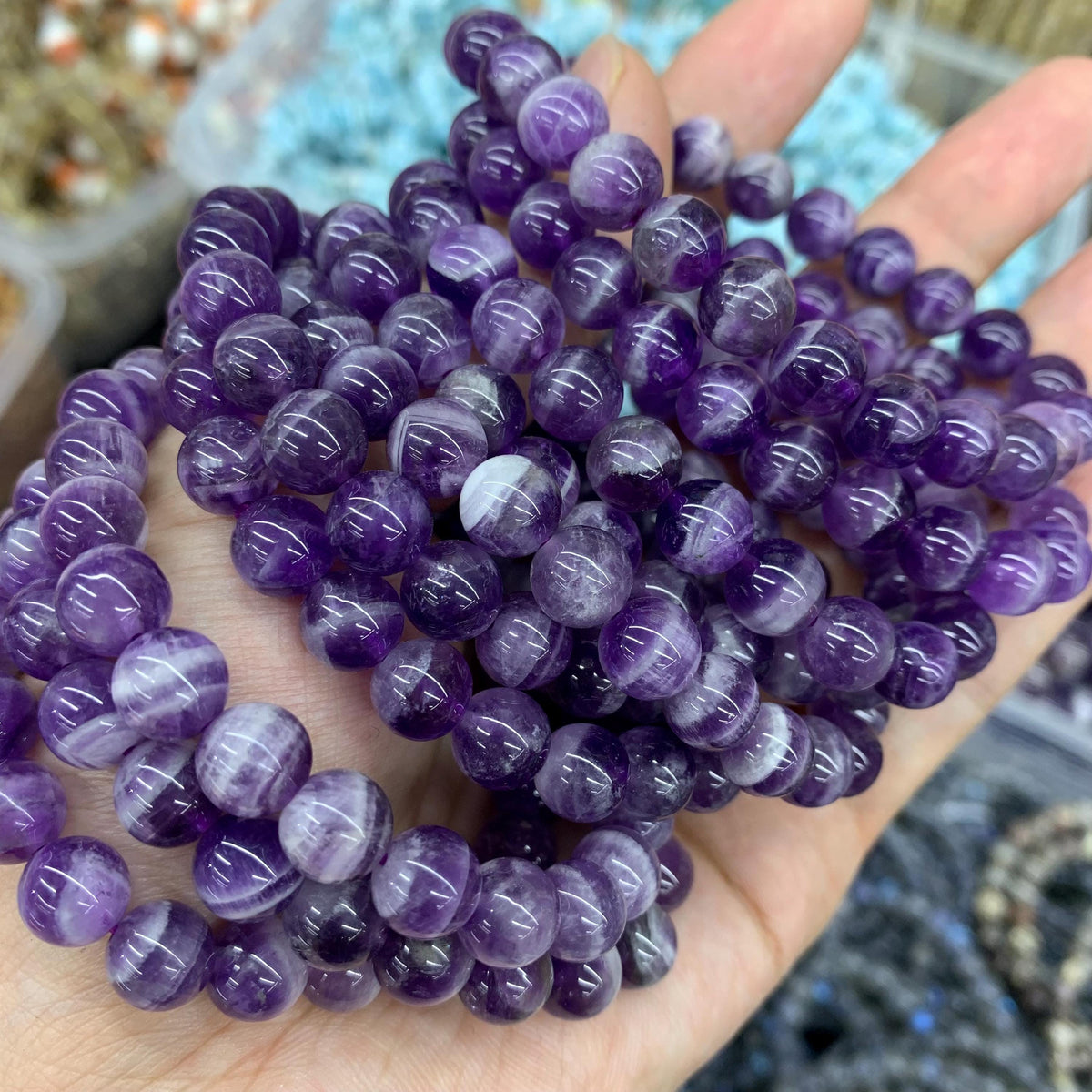 Natural Chevron Amethyst Bracelet Beads 6mm 8mm 10mm Purple Amethsy Gemstone Round Beads Loose Bead Strand AAA