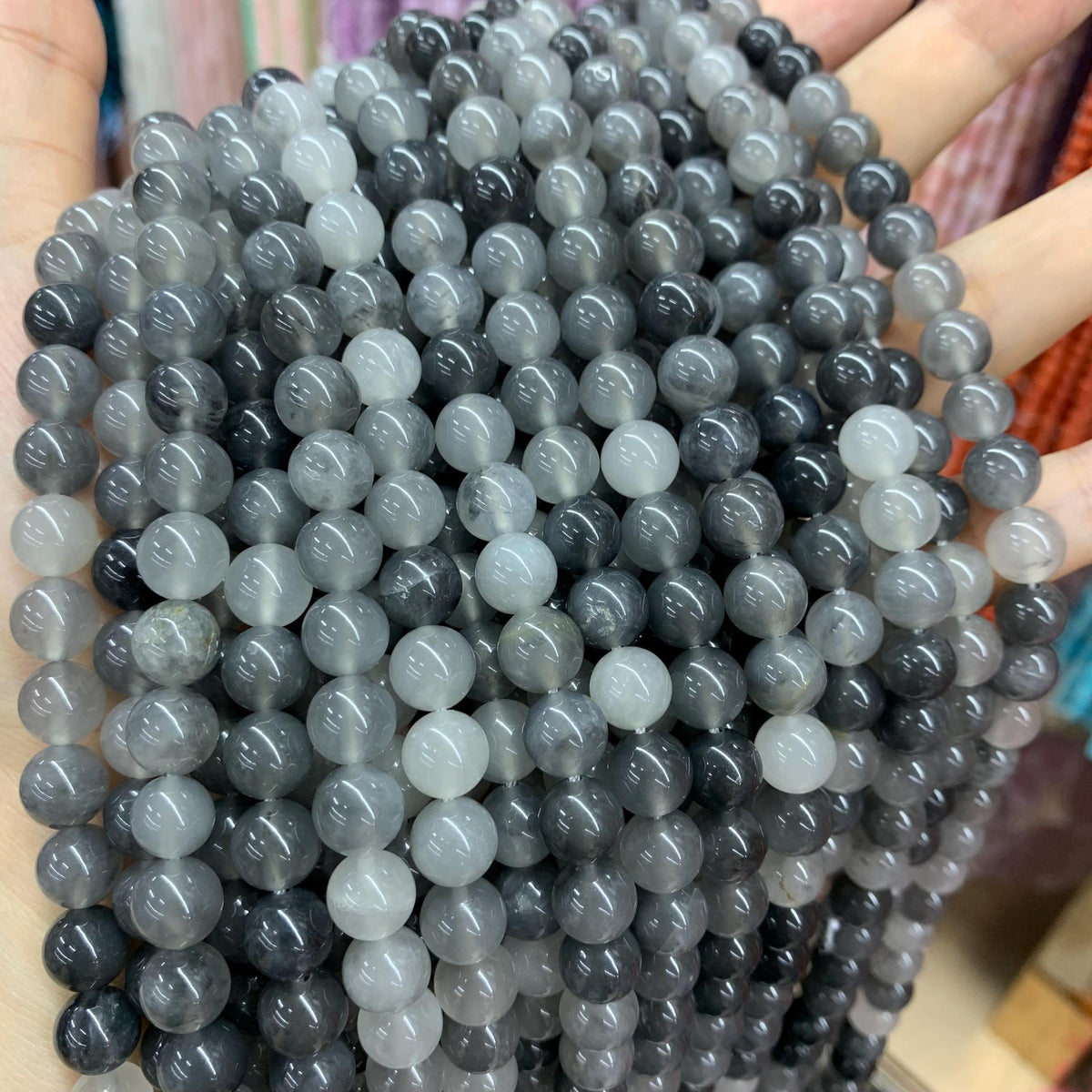 Natural Cloud Quartz Round Beads, Gray Cloudy Crystal Beads 6mm 8mm Gemstone Round Beads 15.5 Inch Strand for DIY Jewelry Making