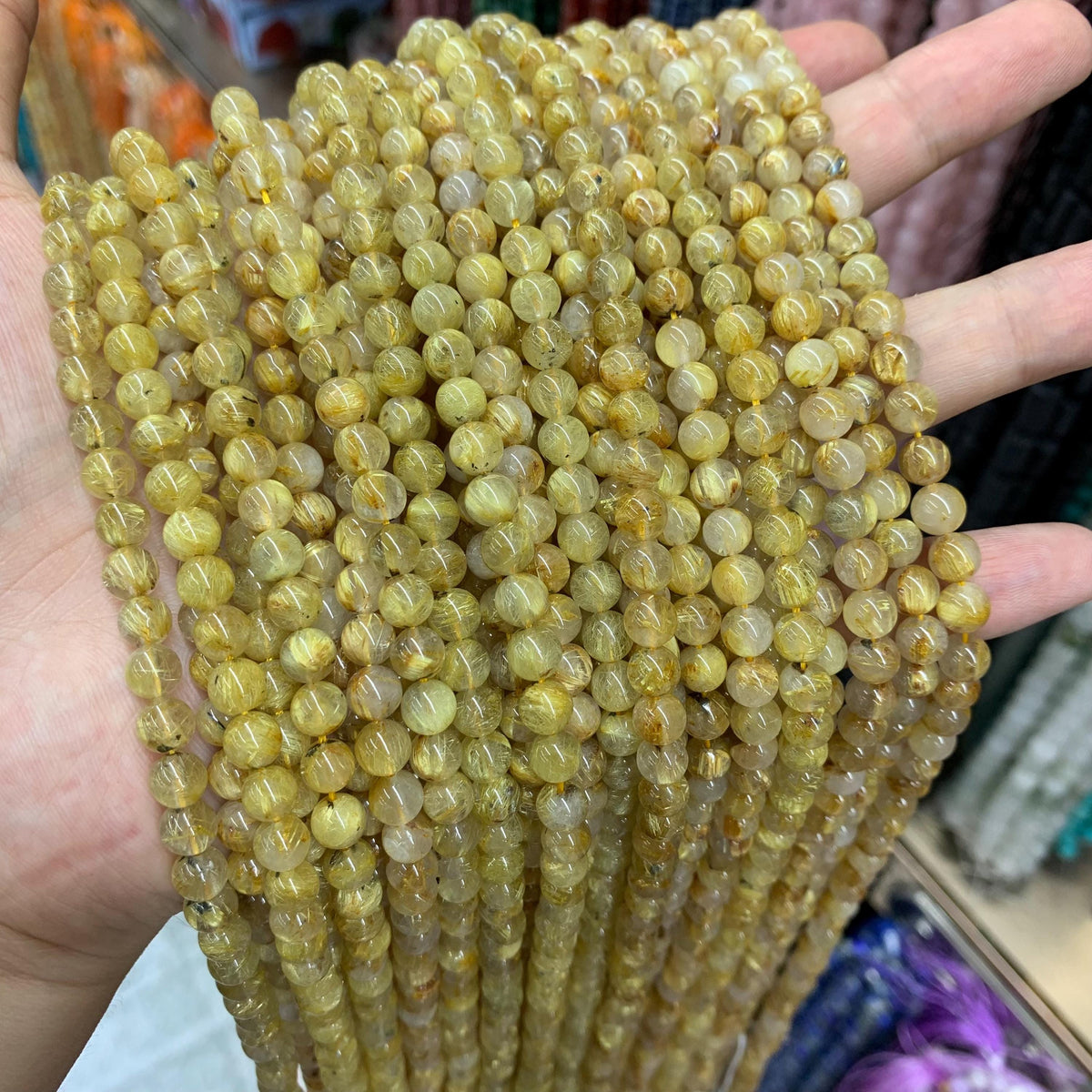 Natural Golden Rutilated Quartz Round Beads 6mm Gemstones semi-precious stone Loose Beads for Jewelry Making 15.5 Inch