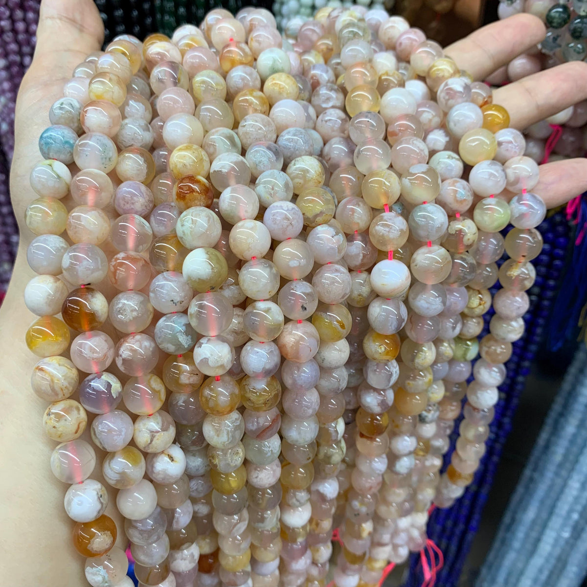 Natural Sakura Agate Round Beads 9mm 10mm 11mm 12mm 13mm Sakura Bead, Cherry Flower Agate Gemstone Beads for Jewelry DIY Making
