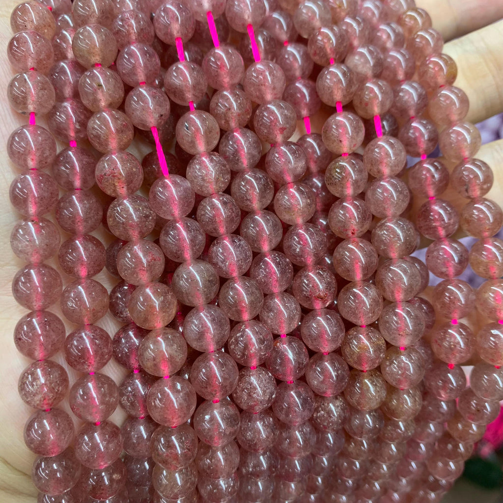 Strawberry Quartz Beads 6-10mm, Round Gemstone Strand 15.5”