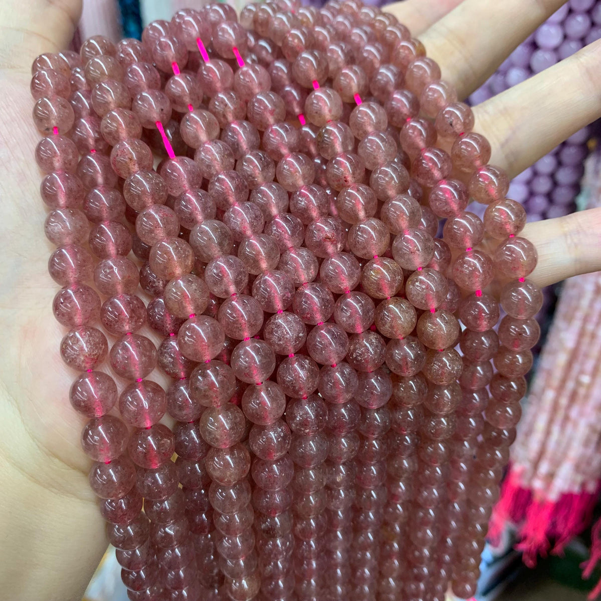 Strawberry Quartz Beads 6-10mm, Round Gemstone Strand 15.5”