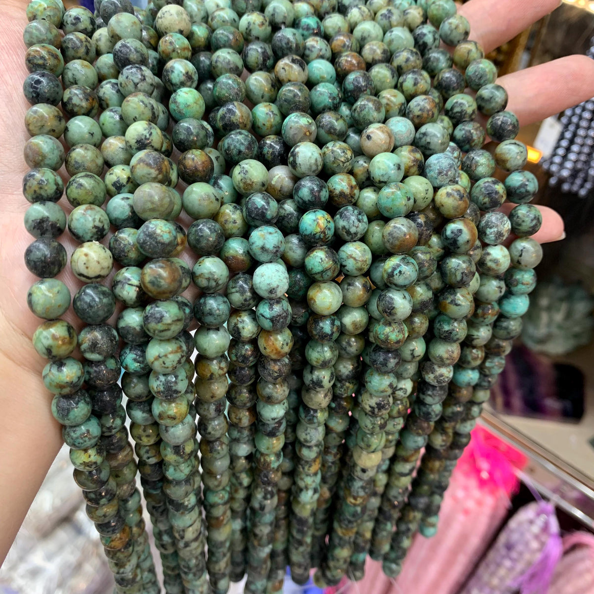 Natural African Turquoise Round Beads 6mm 8mm 10mm Natural Loose Round Gemstone for Jewelry Making 15 inch