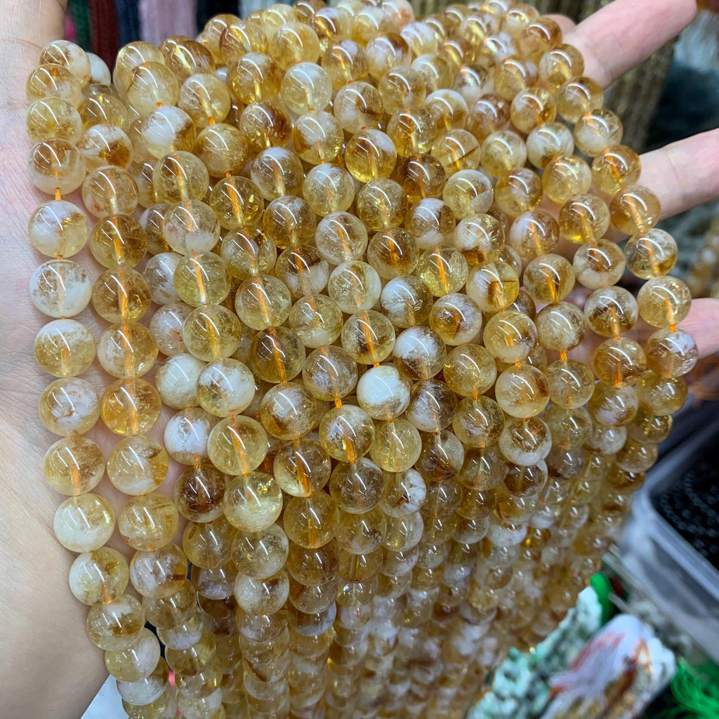 Natural Citrine beads Round beads, Citrine Smooth Bead Cloudy White Snow Citrine 8mm 10mm 15.5" Strand for Jewelry Making