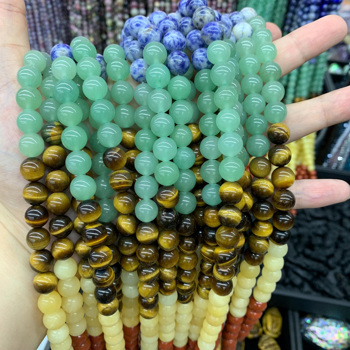 Natural 7 Chakra Round Beads 7 Color Gemstone Round bead 8mm 10mm 15.5” Strand for Jewelry Making