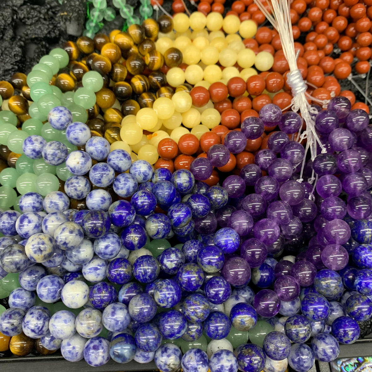 Natural 7 Chakra Round Beads 7 Color Gemstone Round bead 8mm 10mm 15.5” Strand for Jewelry Making