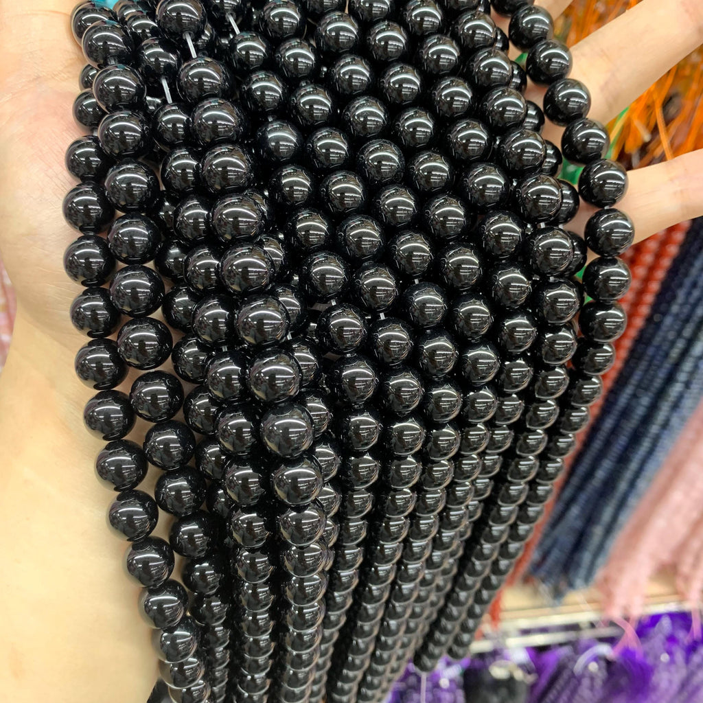 Black Onyx beads 6mm 8mm 10mm Smooth Round Beads Black Gemstone Gard AAA 15.5“ for Jewelry Making