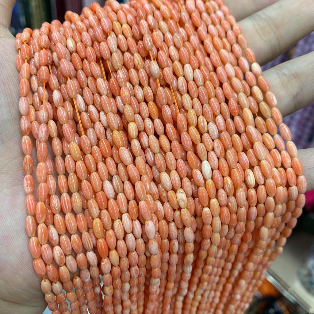 Orange Coral Rice Shape Beads 3*6mm Gemstone Rice Shape 4*8mm Orange Gemstone Pink Semi Precious Beads for Jewelry DIY Making Strand 15.5"