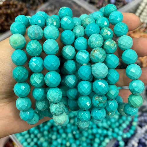 10mm Blue Turquoise Round Faceted Bracelet Blue Turquoise stone bead