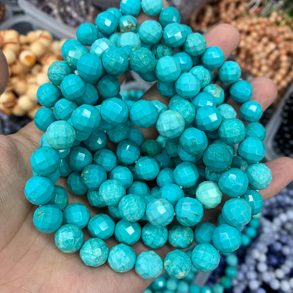 10mm Blue Turquoise Round Faceted Bracelet Blue Turquoise stone bead
