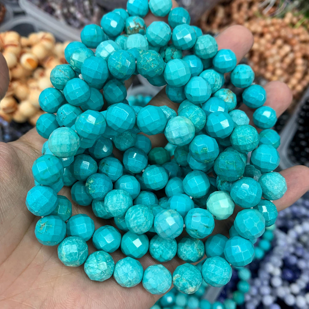 10mm Blue Turquoise Round Faceted Bracelet Blue Turquoise stone bead
